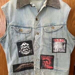 Unique Handmade Denim Vest with Punk Patches